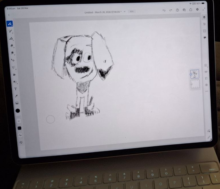 A sketch of Da Vinci Dalmatian, rendered in 30px Graphite (grayscale) in Adobe Fresco on an iPad Pro.