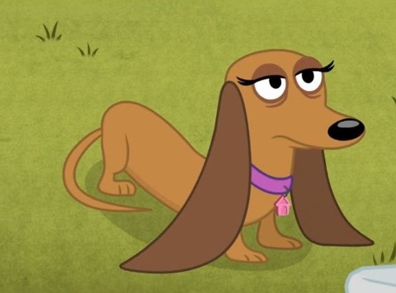 A cartoon Dachshund with an unimpressed reaction face.